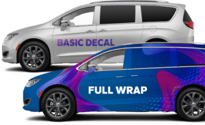 Side by side of commercial decal wrapped vans