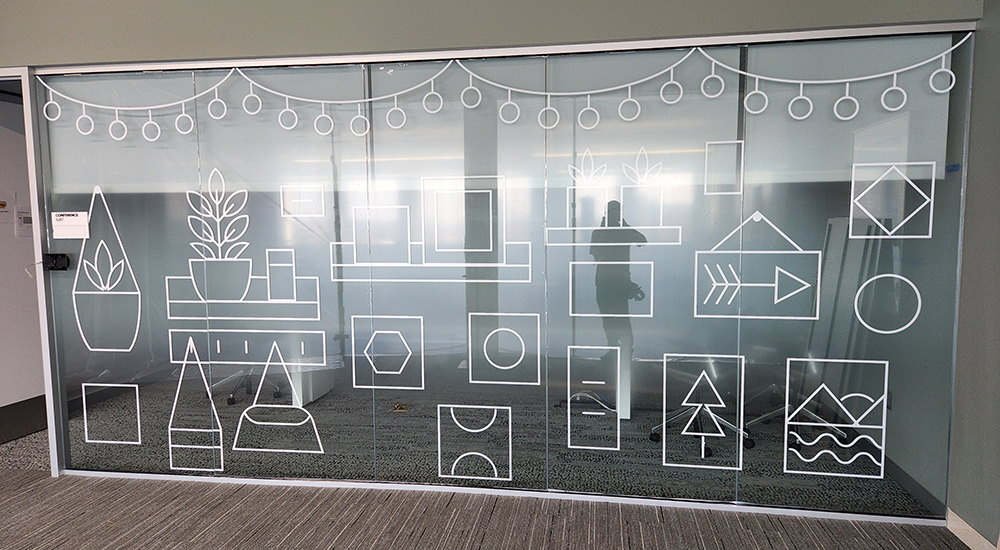 pattern graphics on interior office windows