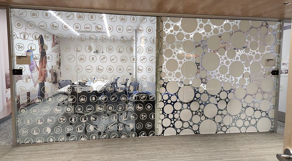 pattern graphics on interior office windows