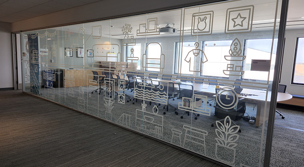 pattern graphics on interior office windows