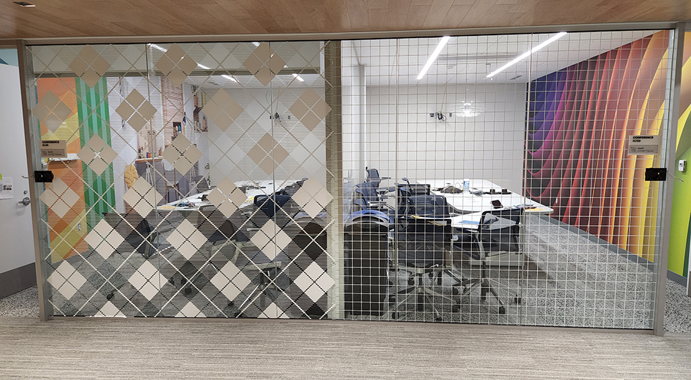 pattern graphics on interior office windows