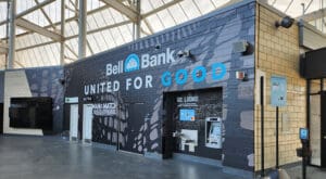 large format wall graphics on an interior wall of Bell Bank