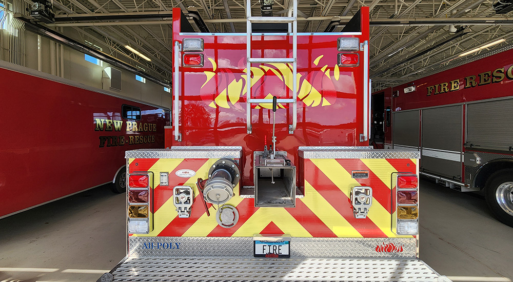 Midwest Fire truck graphics on rear of truck