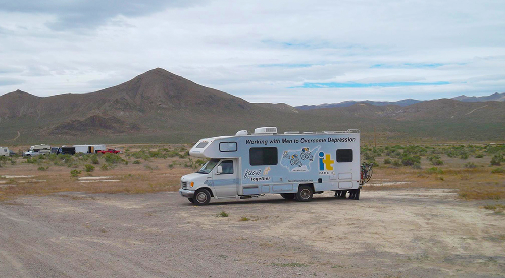 Branded foundation camper in remote area