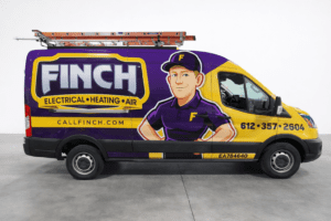 Finch Electrical Heating and Air service van with branded vehicle wrap