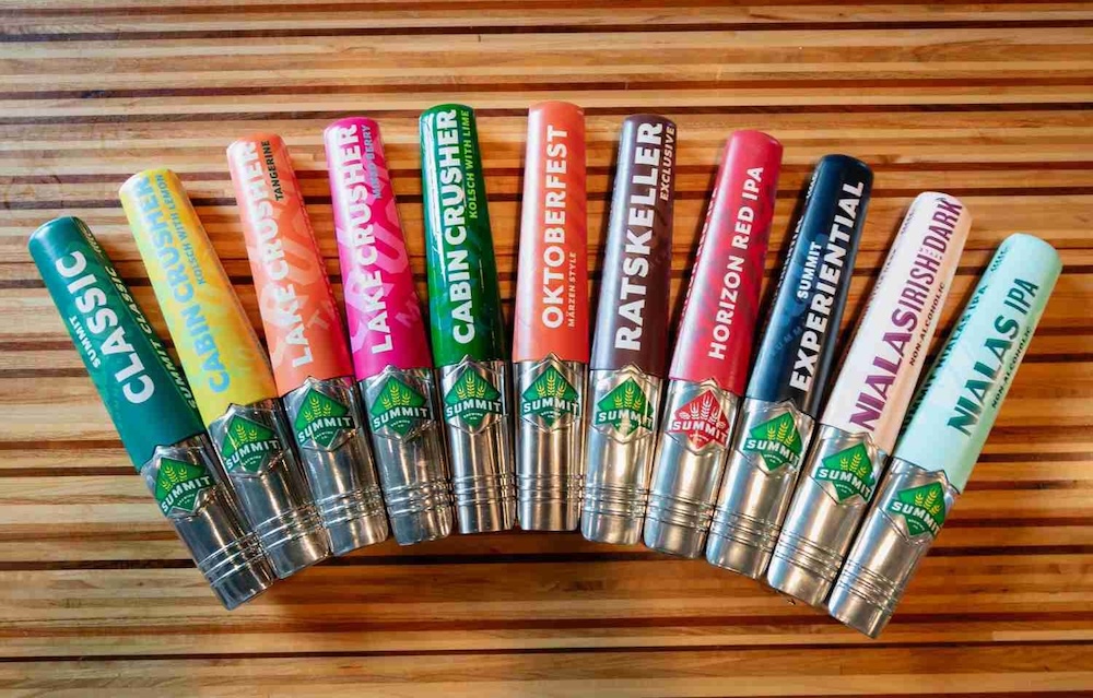 Custom branded tap handles produced by Brand Ink for Summit Brewing in St. Paul, Minnesota.